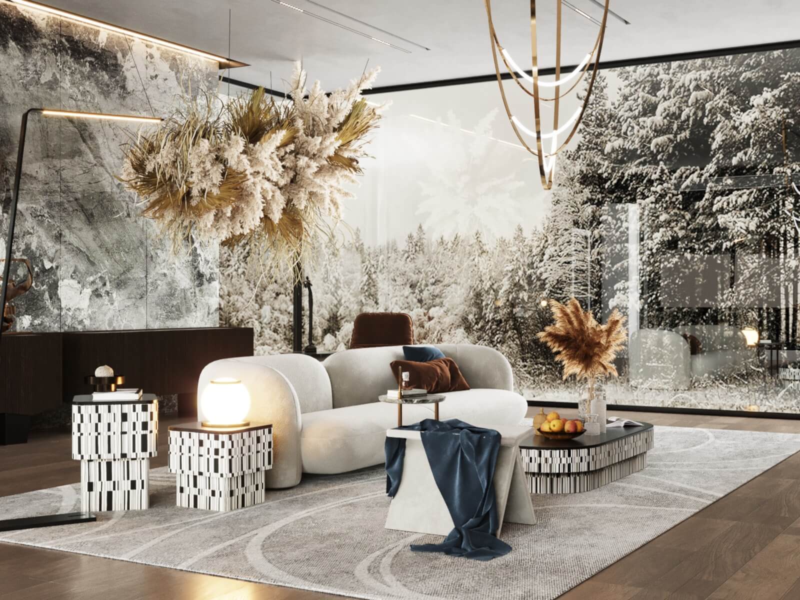 Дизайн гостиной в загородном доме